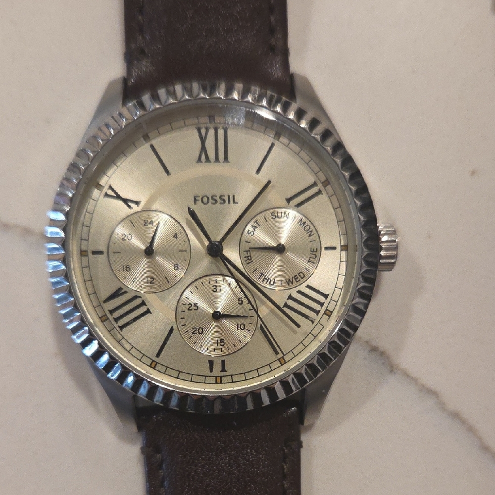 Fossil Gold Dial with Brown Leather Strap Watch